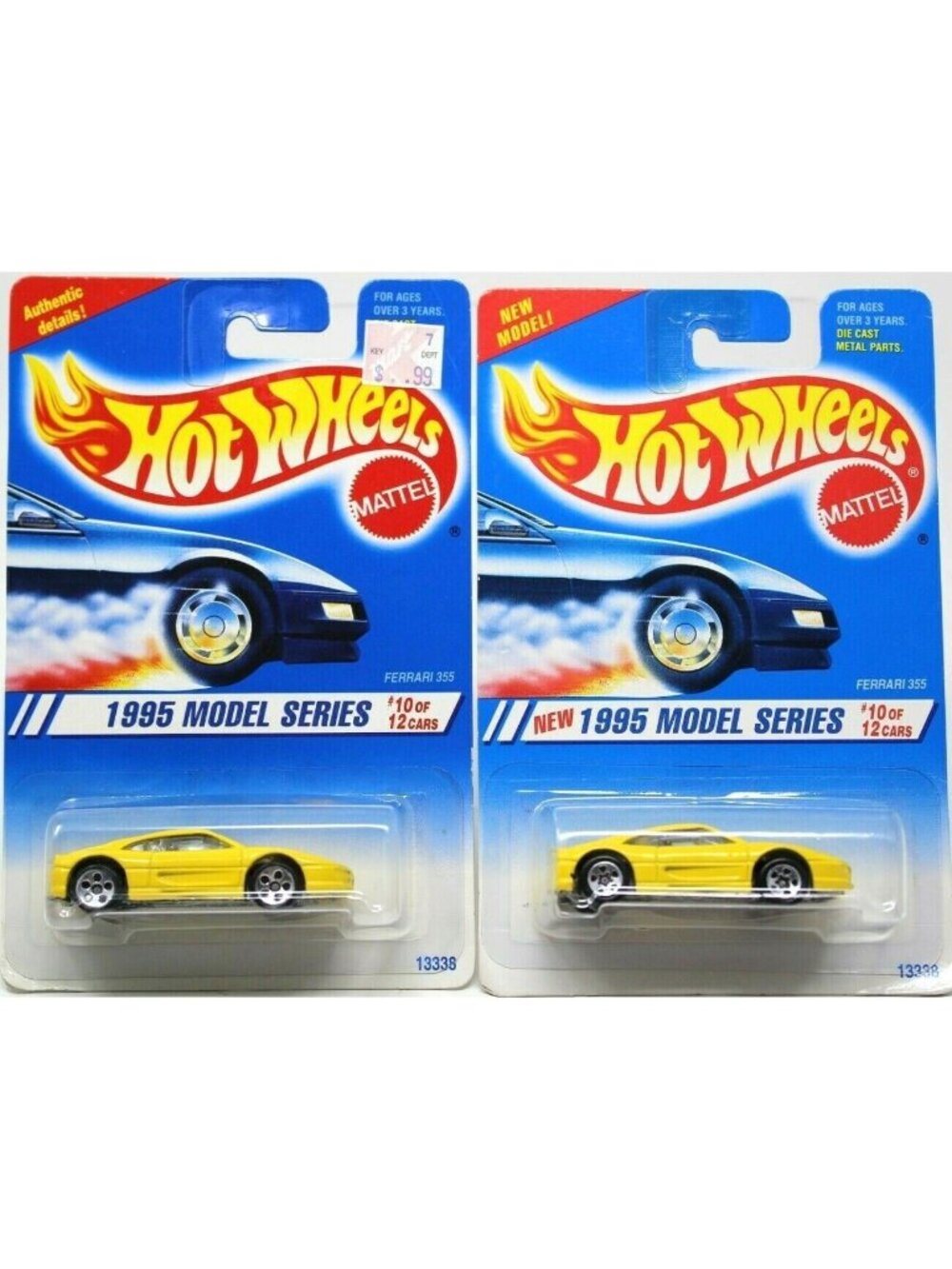 2 Hot Wheels 1995 Models Series 10/12 FERRARI 355 Yellow 2 Card Variations #D-21